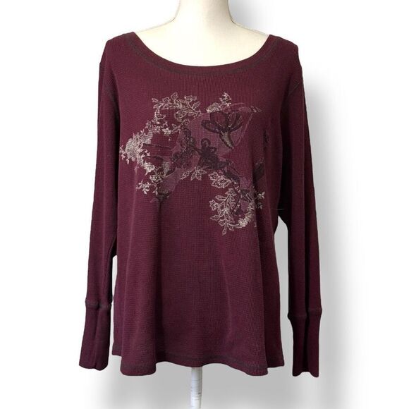 Torrid Burgundy Thermal Long Sleeve Top Screen Print Wide Neck Sz 2X - Picture 6 of 6